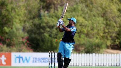 ECB Blues' Muhammad Usman is bowled by Dubai's Shafaqat Ali. Chris Whiteoak / The National