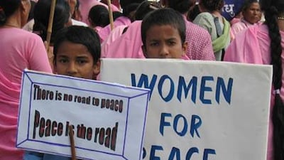 A rally in Nepal sponsored by International Alert, the body behind the show in London.