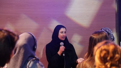 Sarah Amiri, head of the of the Emirates Mars Mission Science Team, speaks of the increasing and leading roles of Emirati women in science and technology sector at the Global Women's Forum. Courtesy Mohammed bin Rashid Space Centre