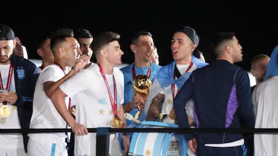 Angel di Maria, centre, with Argentina teammates. EPA