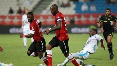 Grafite, centre, is ready to celebrate his decision to remain with Al Ahli when he and his teammates meet Al Wahda in a Pro League game Saturday night.