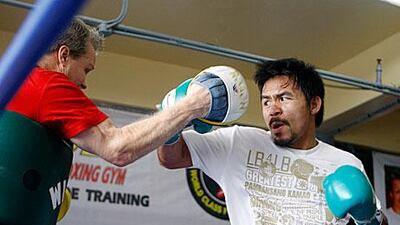 Manny Pacquiao at his training camp in Baguio in the northern Philippines as he prepares to face ‘Sugar’ Shane Mosley in Las Vegas on May 7.