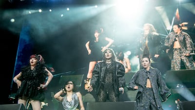 From left, Park Bom, Minzy, CL and Dara of 2NE1 perform at the Coachella festival on April 16. Photo: Invision / AP