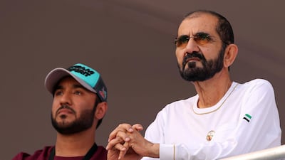 Sheikh Mohammed bin Rashid, Vice President and Ruler of Dubai, watches the men's heats at the Gov Games. All Photos by Chris Whiteoak / The National