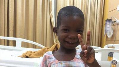 A six-year-old boy has undergone life-changing spinal surgery at Zulekha Hospital in Sharjah, enabling him to walk again after three years. Ali, from Nigeria, was run over by a vehicle during an attack by an extremist group in 2014. Courtesy: WAM