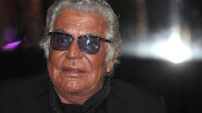Italian Fashion Designer Roberto Cavalli gestures during the interview at the Cavalli Club in Dubai. (Satish Kumar/The National)