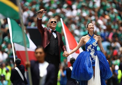 Bocelli and singer Ejae at the World Cup 2026 opening ceremony in Mexico. Reuters