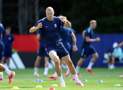 Norway striker Erling Haaland trains before his team take on Iraq at the World Cup. Reuters