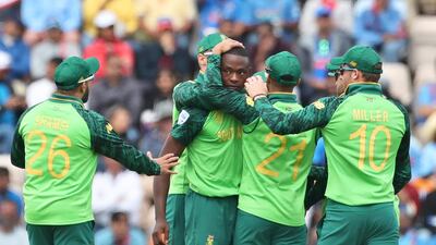 Kagiso Rabada, centre, is leading South Africa's bowling attack in the absence of injured veteran Dale Steyn. Aijaz Rahi / AP Photo