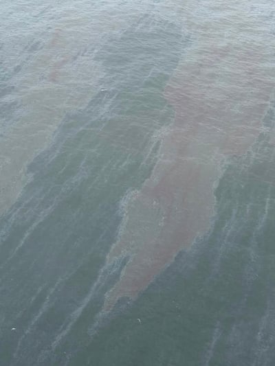 Omani authorities released aerial images of the oil spill as it drifts towards the mainland. Photo: Oman News Agency