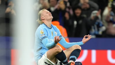 Manchester City's Erling Haaland celebrates scoring his side's second goal. PA
