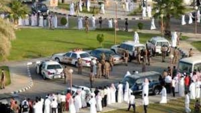Saudi police make ready a square for public floggings in the Saudi city of Khobar on September 28, 2009.