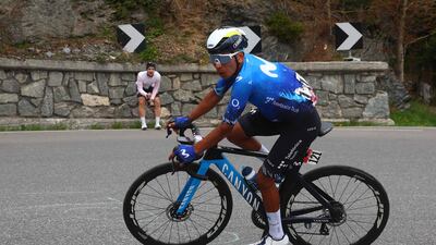 Team Movistar's Nairo Quintana looked set for stage victory until he was overtaken by Tadej Pogacar. The Colombian finished second. AFP