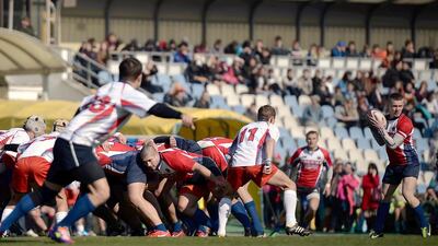 Russian and Crimean rugby union players in action on Saturday. Filippo Monteforte / AFP / March 15, 2014