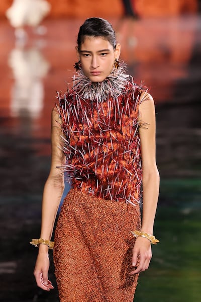 Boucle tweed got a modern twist as part of Matthieu Blazy's new vision for Chanel. Getty Images
