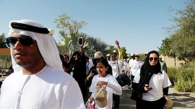 Residents take part in the EnviroWalk at Al Ain Zoo. The event was designed to promote both a healthy lifestyle and greater awareness of the importance of environmental conservation. Christopher Pike / The National