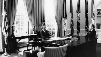 President Richard M Nixon speaks with his vice president, Gerald Ford, in 1974. Photo: Newsmakers