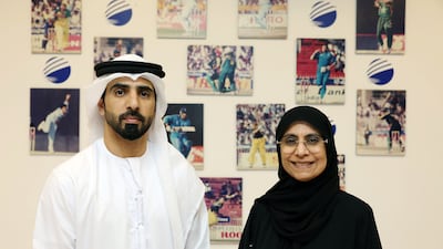Khalaf and Safa Bukhatir, the son and daughter of Abdulrahman Bukhatir - the great patron of cricket in the UAE. Chris Whiteoak / The National