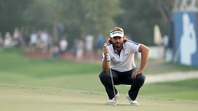 Victor Dubuisson holds a one shot lead heading into the final round of the DP World Tour Championship. Karim Sahib / AFP