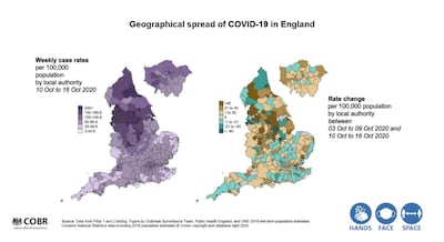 Geographical spread of Covid-19 in England. Prime Minister's Office