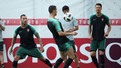 Portugal's Cristiano Ronaldo and Ricardo Quaresma during training. Albert Gea / Reuters