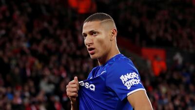Everton's Richarlison celebrates scoring their second goal. Reuters.