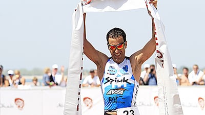 Eneko Llanos celebrates his victory.