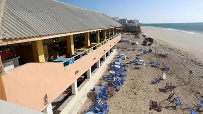The Beach View cafe in Mogadishu, Somalia, in the aftermath of the attack claimed by Al Shabab. Twenty people were killed, police said. Feisal Omar / Reuters