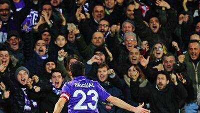 Fiorentina's Manuel Pasqual celebrates after his goal on Tuesday. Maurizio Degl'Innocenti / EPA
