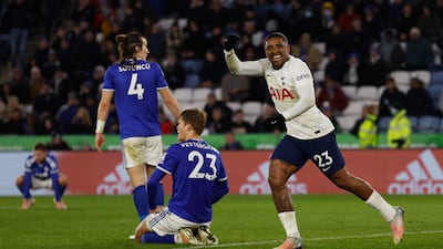 Soccer Football - Premier League - Leicester City v Tottenham Hotspur - King Power Stadium, Leicester, Britain - January 19, 2022 Tottenham Hotspur's Steven Bergwijn celebrates scoring their second goal Action Images via Reuters/Jason Cairnduff EDITORIAL USE ONLY. No use with unauthorized audio, video, data, fixture lists, club/league logos or 'live' services. Online in-match use limited to 75 images, no video emulation. No use in betting, games or single club /league/player publications. Please contact your account representative for further details.