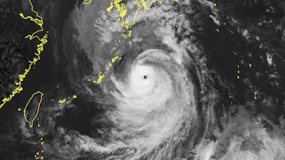 A satellite picture shows Typhoon Nanmadol near the southern remote islands of Japan on Saturday. AFP