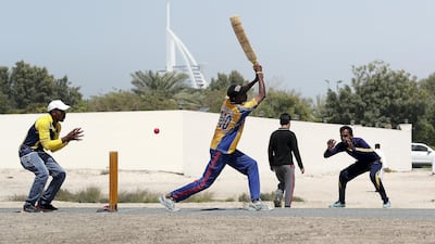 Street cricket in Al Sufouh, Dubai. Pawan Singh / The National