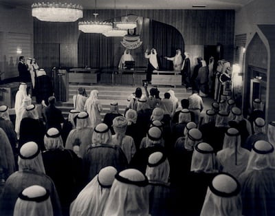 The late Sheikh Zayed Bin Sultan Al Nahyan attending the first session of the National Consultative Council in Abu Dhabi, October 3, 1971. Photo / Al Ittihad