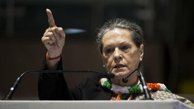 Indian Congress Party President Sonia Gandhi on Friday stalled a push to name her son Rahul as prime ministerial candidate. Prakash Singh / AFP
