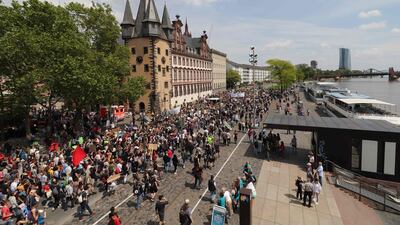 A demonstration in front of the headquarters of the European Central Bank in Frankfurt. AFP