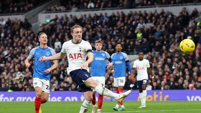Oliver Skipp shoots over the bar from close range. Getty