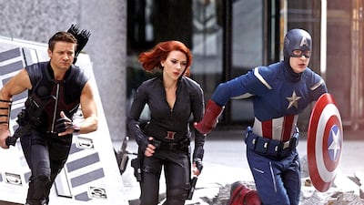 9) Jeremy Renner, Scarlett Johansson and Chris Evans in Marvel's The Avengers. The film reached the milestone in 19 days. Courtesy Marvel Studios