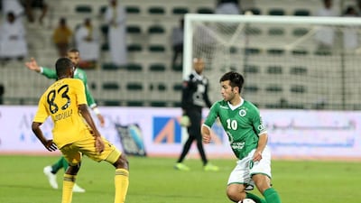 Carlos Villanueva, right, struck for Al Shabab, hitting the game-winning goal from a penalty kick in the 86th minute. Delores Johnson/ The National