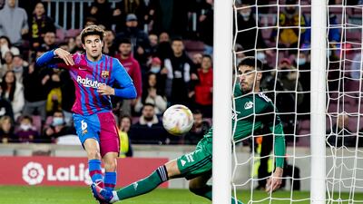 Riqui Puig scores Barcelona's fourth goal against Osasuna. AP