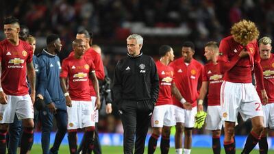 Manchester United manager Jose Mourinho, centre, after Wayne Rooney's testimonial match at Old Trafford. Michael Regan / Getty Images