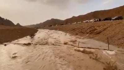 Heavy rain and hail hit parts of the UAE on Saturday, causing flooding around Al Ain. Courtesy: NCM