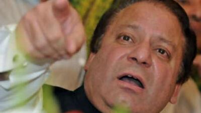 The former Pakistani prime minister Nawaz Sharif addresses a press conference in Islamabad on Aug 25, 2008.