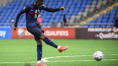 Ousmane Dembele puts France 1-0 up. AFP