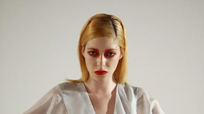 A model poses during the Elio Abou Fayssal presentation. Andreas Rentz / Getty Images for Fashion Forward