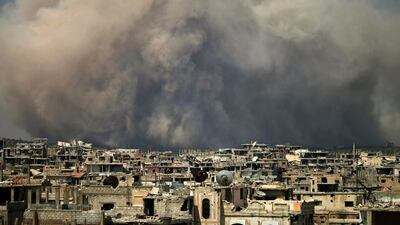 After US President Donald Trump struck a regime airbase last year, Bashar Al Assad continued undeterred, striking rebel-held areas across the country. Mohamad Abazeed / AFP
