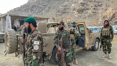 Troops under Afghanistan's ruling Taliban, near the Torkham border with Pakistan, on Friday. AFP