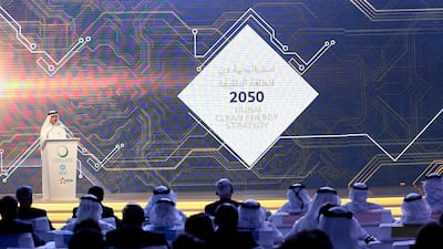 Saeed Mohammed Al Tayer, chief executive of Dewa, at the opening of the 200MW 1st stage of 3rd phase of the Mohammed bin Rashid Al Maktoum Solar Park in Dubai. Satish Kumar / The National