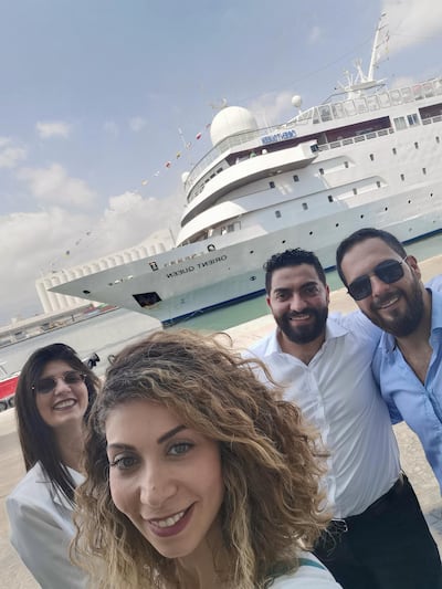 Hana Abou Merhi and colleagues in front of the Orient Queen at the Port of Beirut in August 2019.
