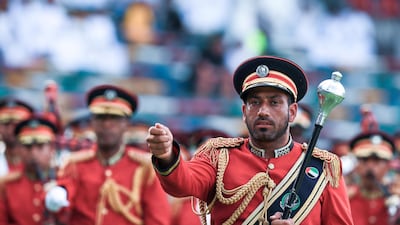 The UAE band parades around the Zayed Sports City Stadium before the President's Cup final on Thursday. Victor Besa / The National