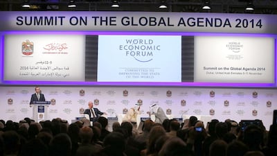 Espen Barth Eide, the managing director of the World Economic Forum, speaks during the plenary session of the WEF on the Global Agenda 2014 in Dubai. Pawan Singh / The National